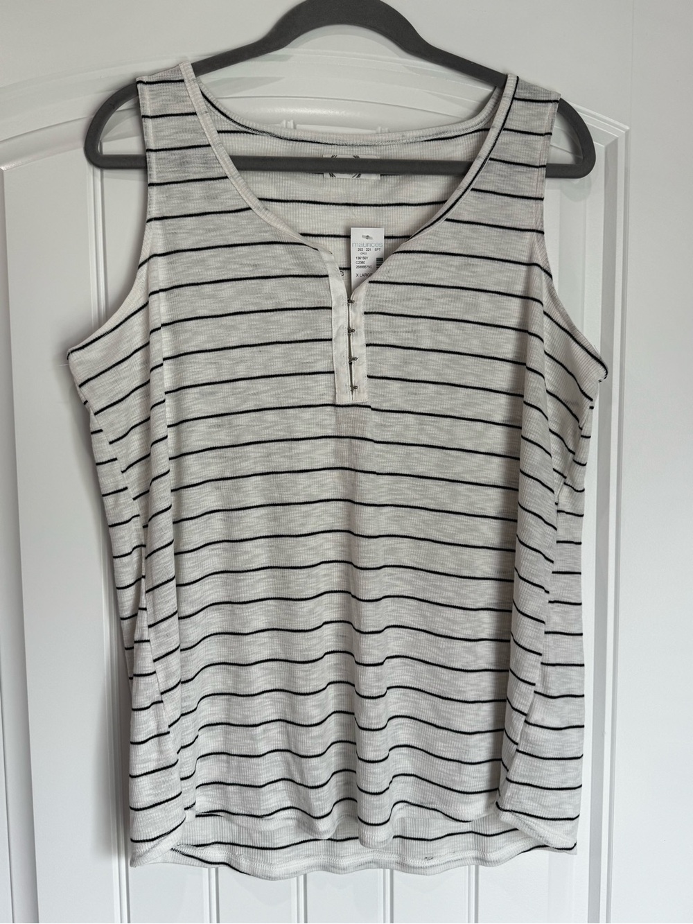 Maurices 24/7 White Black Striped Sleeveless Henley Tank Top XL NWT